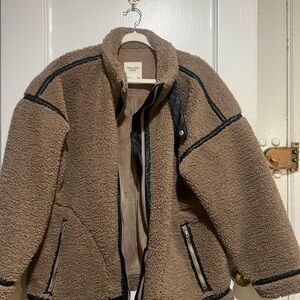 Abercrombie & Fitch Tan Sherpa Aviator Jacket